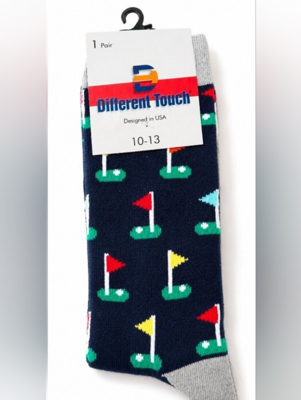 Men’s Navy Golf Flag Crew Socks - Fun Multicolor Accents